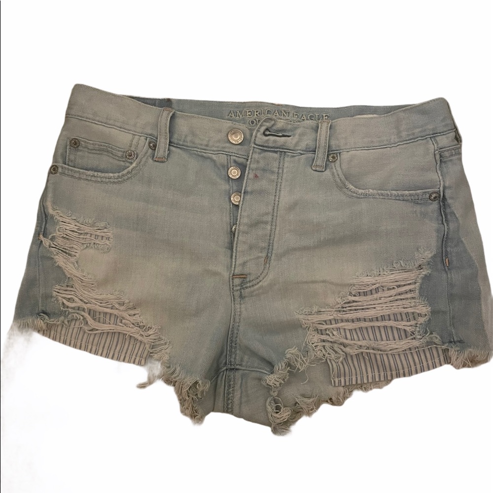 American Eagle Light Wash Denim Ripped Shorts